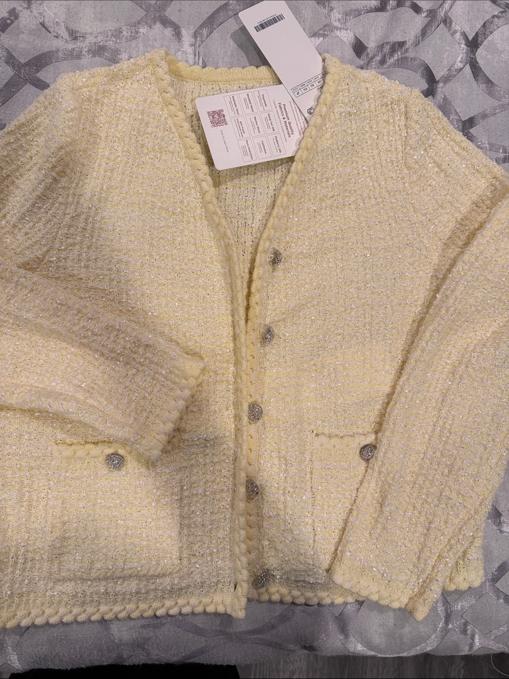 Soft Cream Bouclé cardigan Blazer with Decorative Buttons